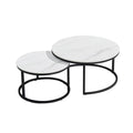 Round Nesting Coffee Table Set with Marble-Look Top - Black Frame