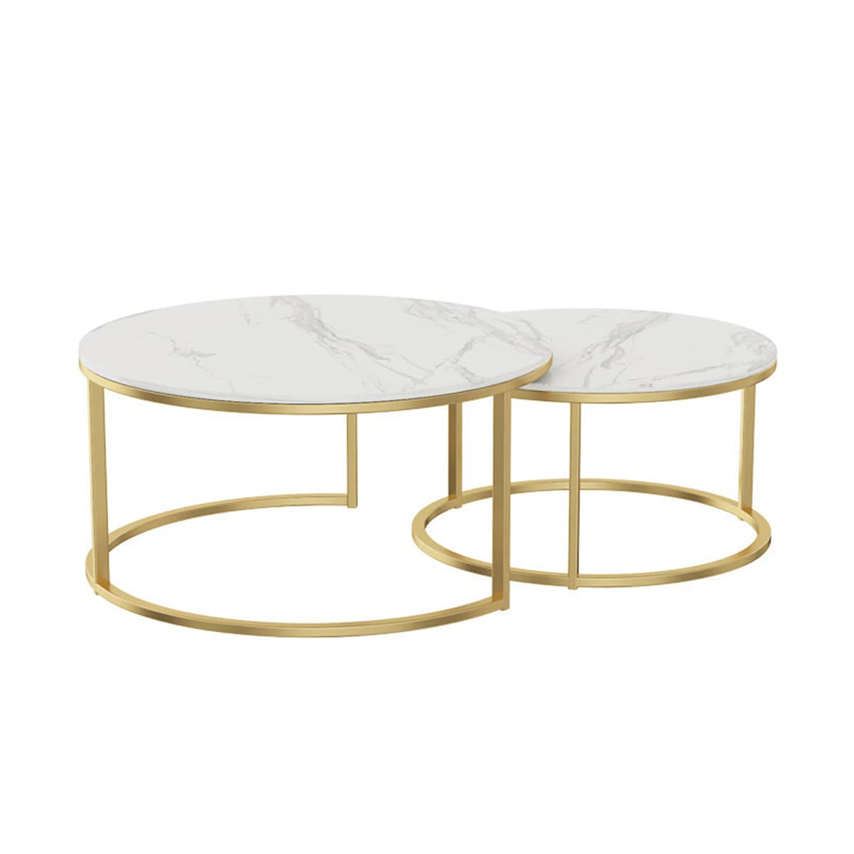 Round Nesting Coffee Table Set with Marble-Look Top - Gold Frame