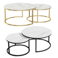 Round Nesting Coffee Table Set with Marble-Look Top - Gold Frame - view 3