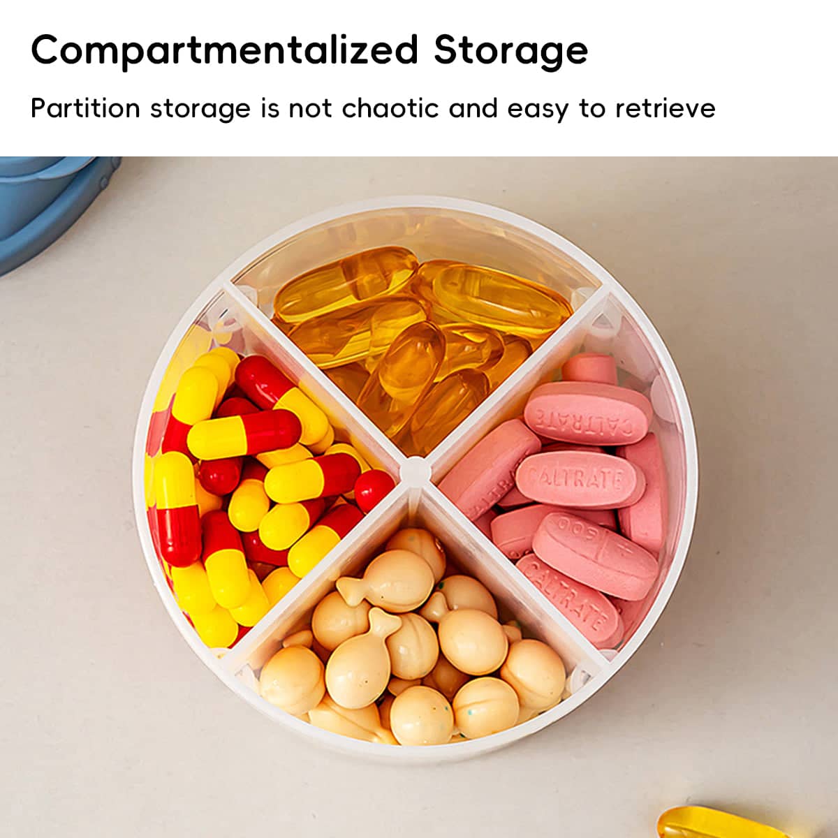 Round Pill Organiser Boxes with 4 Compartments, Pack of 3 - White - view 5