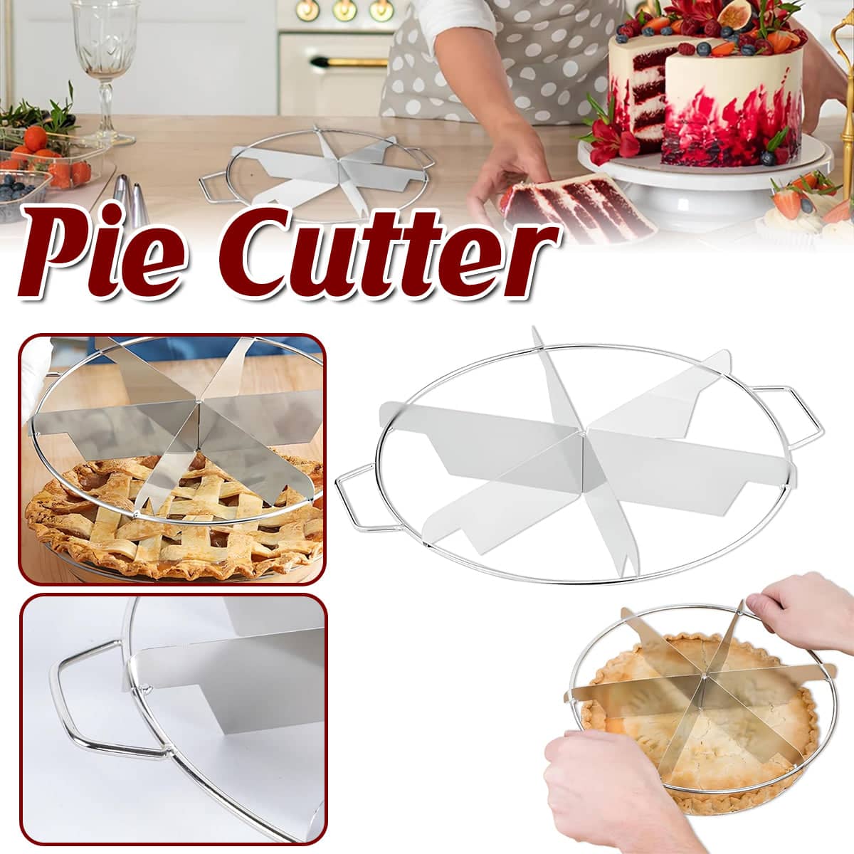 Round Pizza and Cake Cutter, 6-Blade Stainless Steel