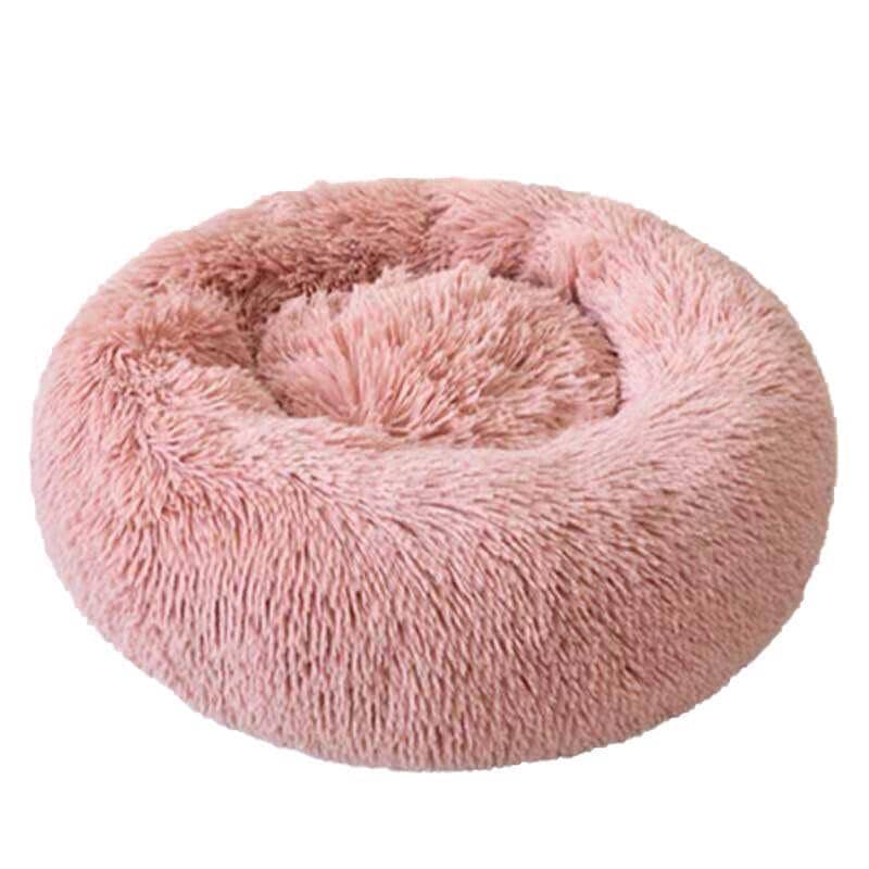 Round Plush Dog and Cat Bed with Washable Zip Cover, 70 cm - Pink