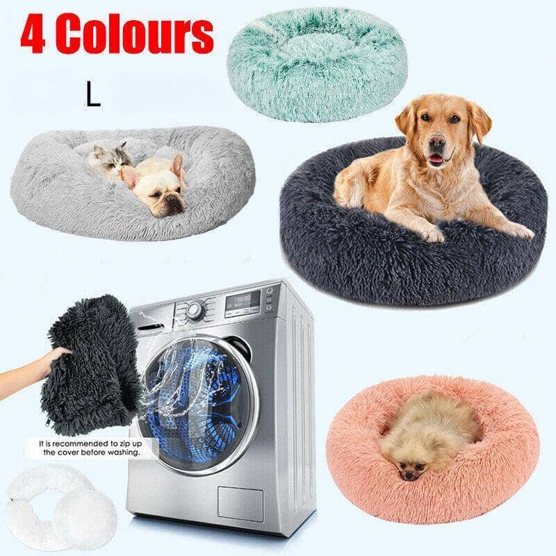Round Plush Dog and Cat Bed with Washable Zip Cover, 70 cm - Pink - view 2