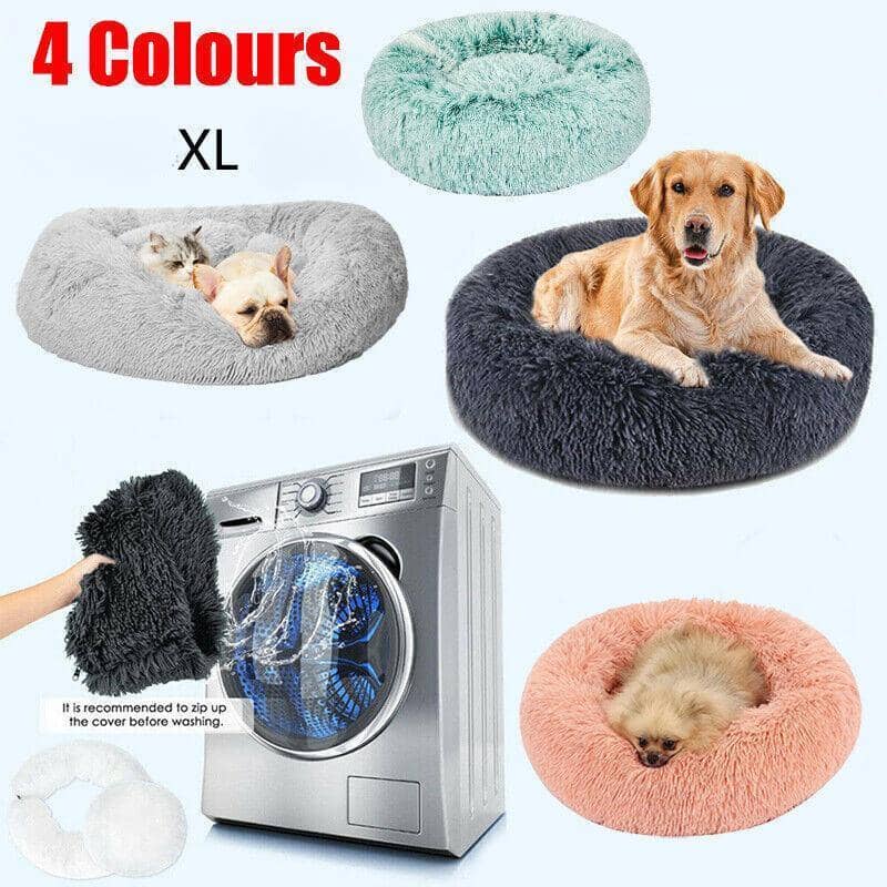 Round Plush Dog and Cat Bed with Washable Zip Cover, 80 cm - Light Grey - view 2