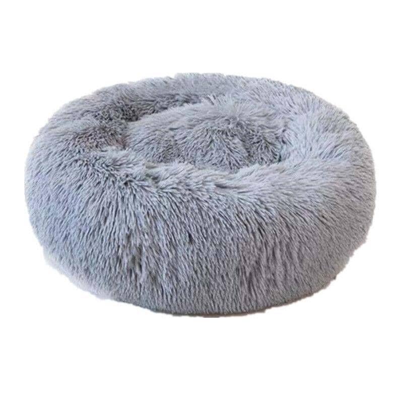 Round Plush Dog and Cat Bed with Washable Zip Cover, 80 cm - Light Grey - view 3