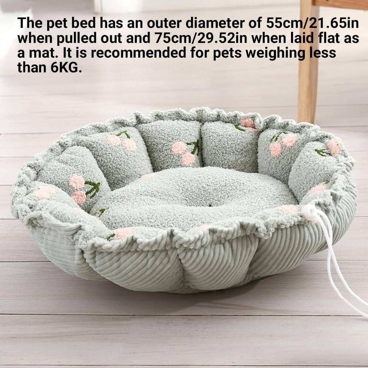 Round Plush Pet Bed with Adjustable Drawstring Nest - Light Green - view 3