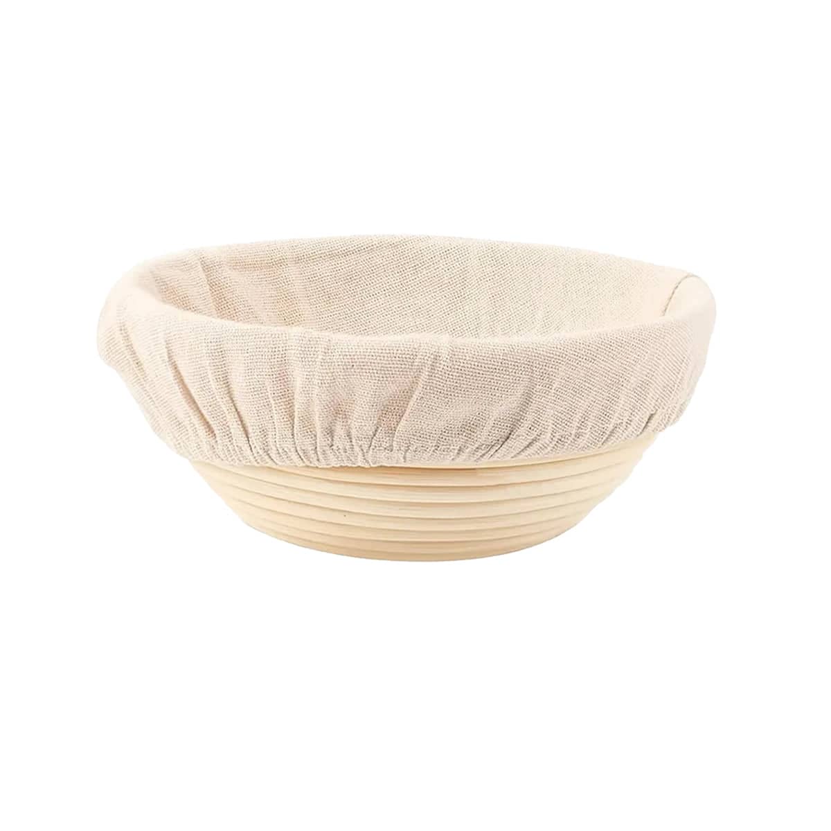 Round Rattan Bread Proofing Basket with Linen Cloth Cover - 18 cm