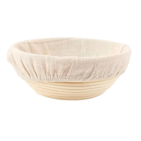 Round Rattan Bread Proofing Basket with Linen Cloth Cover - 25 cm