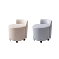 Round Rolling Stool with Backrest and Braked Casters, Nappa Leather - Beige - view 3