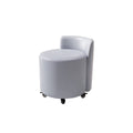 Round Rolling Stool with Backrest and Braked Casters, Nappa Leather - Sky Blue