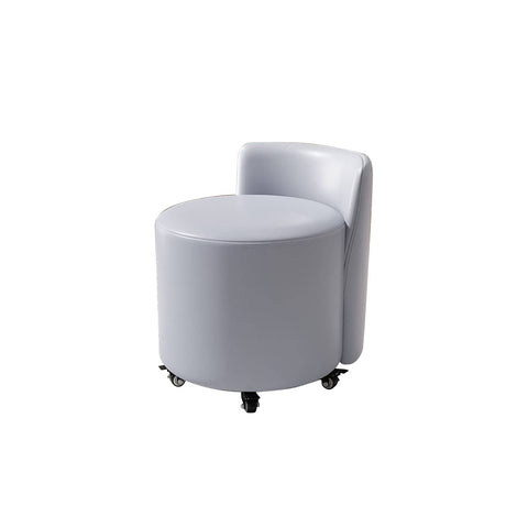 Round Rolling Stool with Backrest and Braked Casters, Nappa Leather - Sky Blue
