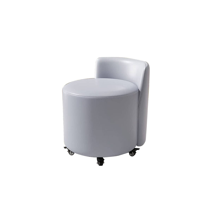 Round Rolling Stool with Backrest and Braked Casters, Nappa Leather - Sky Blue