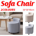 Round Rolling Stool with Backrest and Braked Casters, Nappa Leather - Sky Blue - view 2