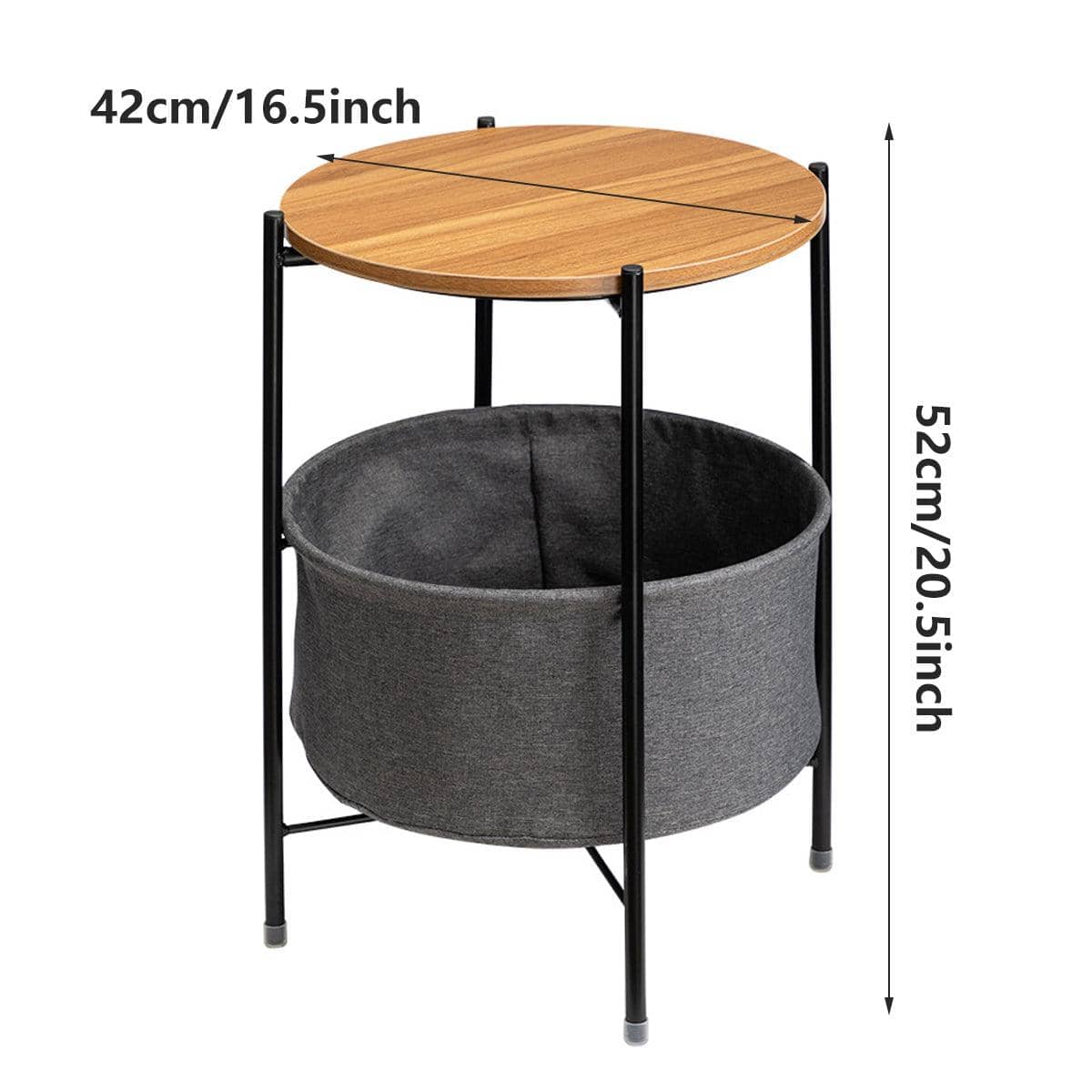 Round Side Table with Fabric Storage Basket, Modern Bedside Table 42 x 42 x 52 cm - view 3