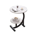 Round Side Table with Shelf and Marble Pattern Top - White