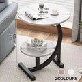 Round Side Table with Shelf and Marble Pattern Top - White - view 4