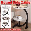 Round Side Table with Shelf and Wood Grain Top - Brown - view 2