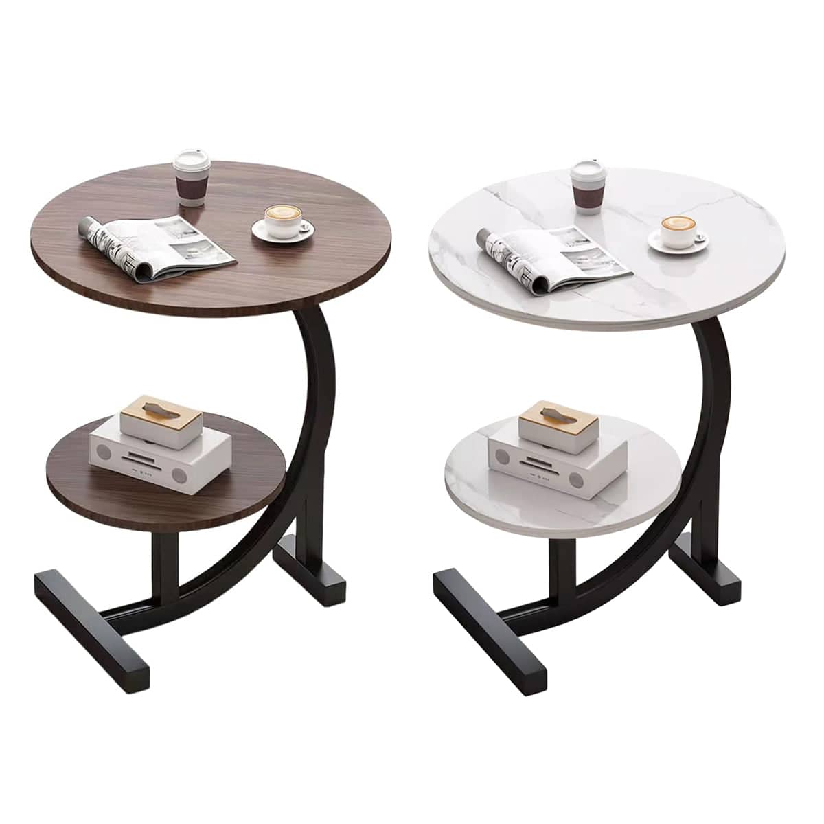 Round Side Table with Shelf and Wood Grain Top - Brown - view 3