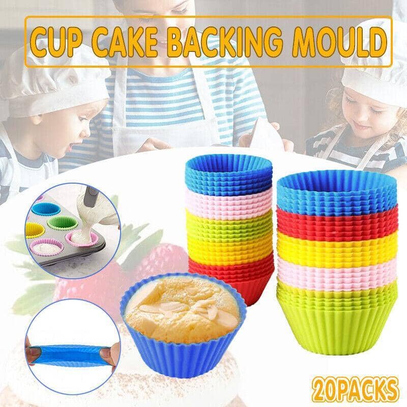 Round Silicone Muffin Cup Baking Moulds - Pack of 20
