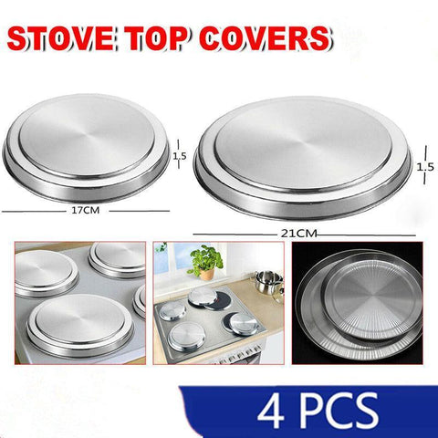 Round Stainless Steel Electric Stove Top Burner Covers - 4 Pieces, 17cm and 21cm
