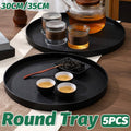 Round Storage Tray Set Pack of 5, Black Wood Grain Look PP Organiser