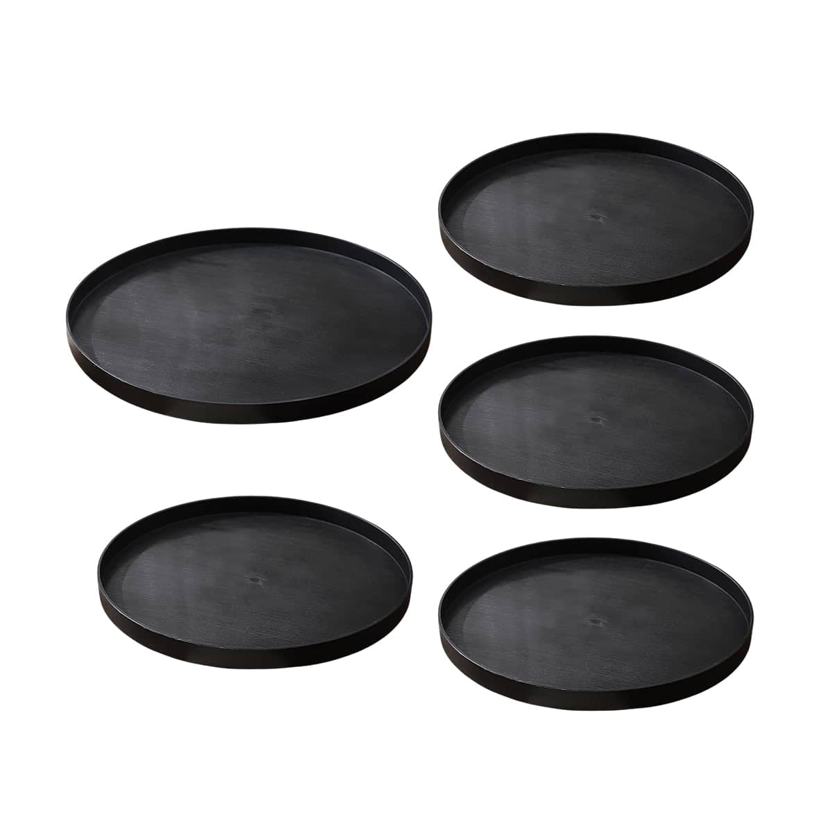Round Storage Tray Set Pack of 5, Black Wood Grain Look PP Organiser - view 2