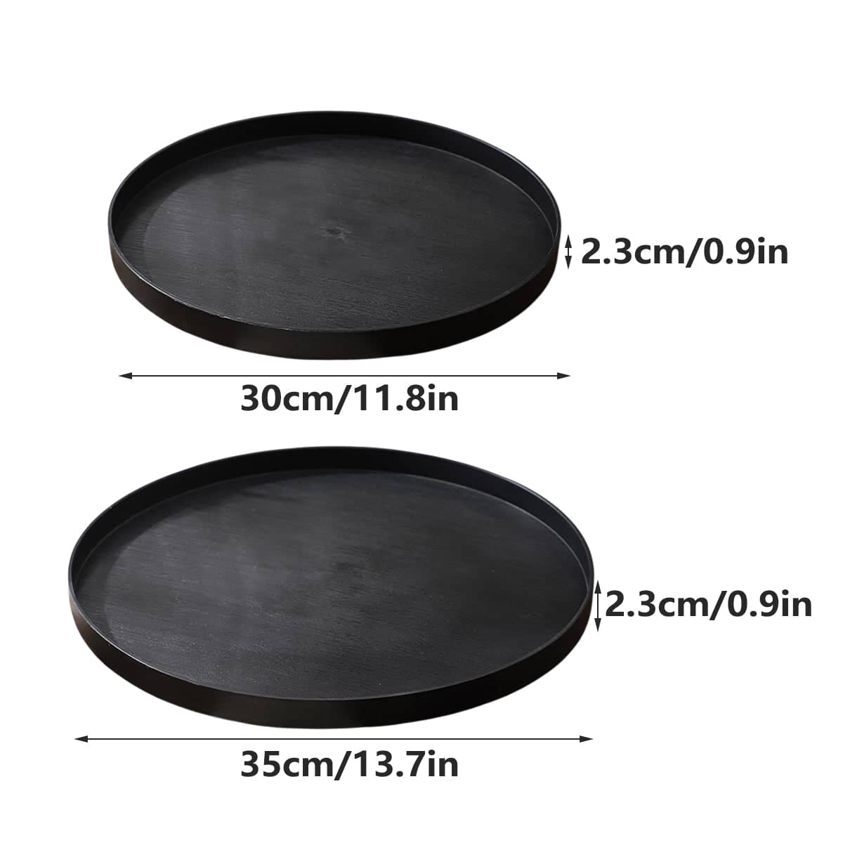 Round Storage Tray Set Pack of 5, Black Wood Grain Look PP Organiser - view 3