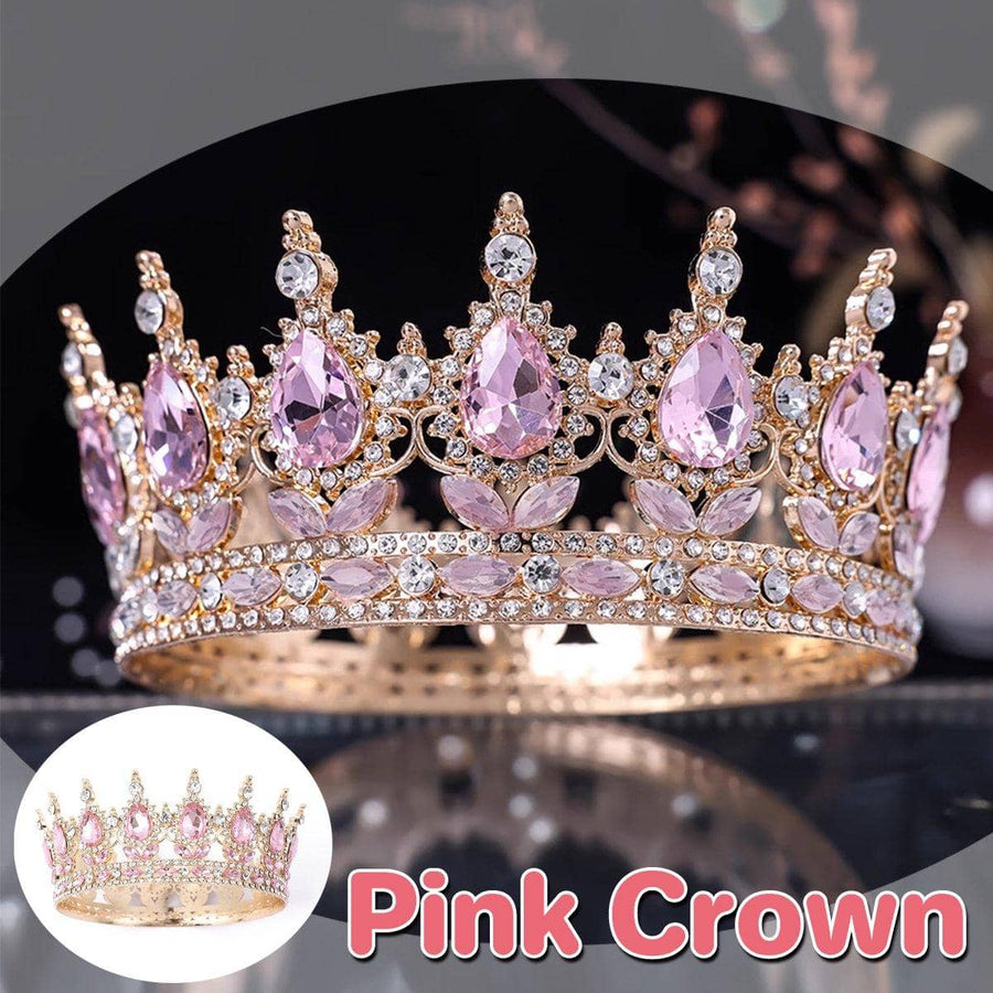Round Tiara Crown - Gold and Pink, 15.5 cm