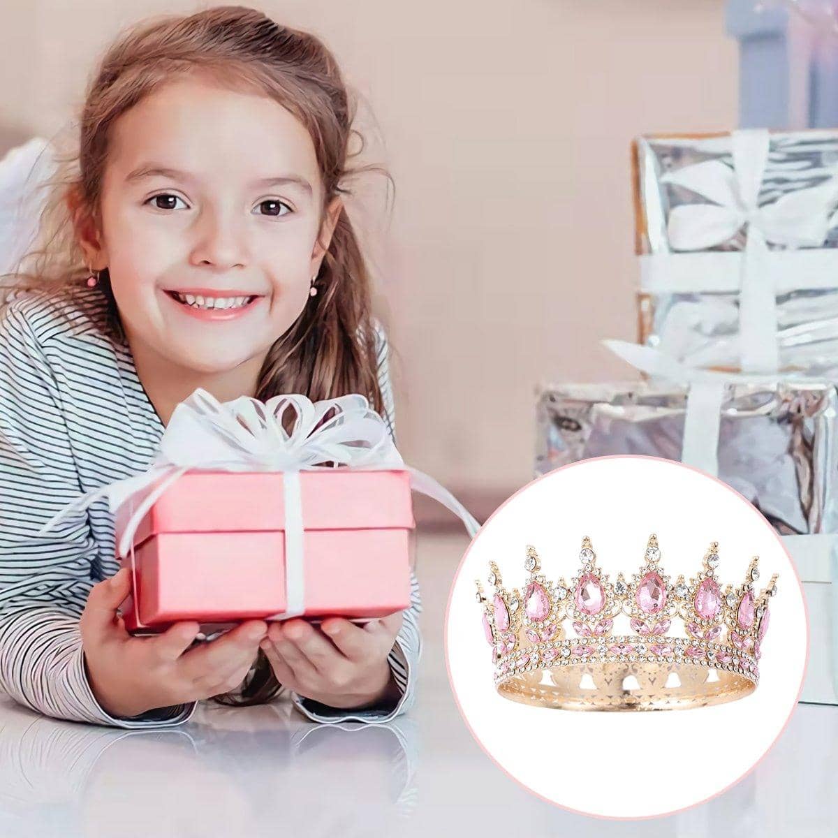 Round Tiara Crown - Gold and Pink, 15.5 cm - view 4