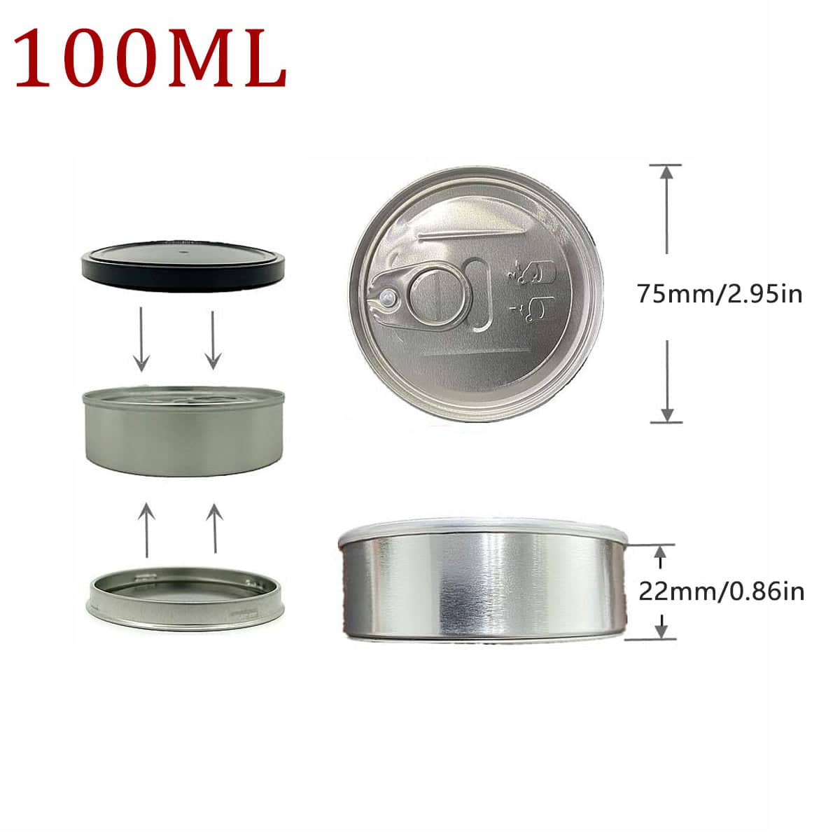 Round Tin Storage Boxes 100 ml with Pull Ring Lid - Pack of 10 - view 3