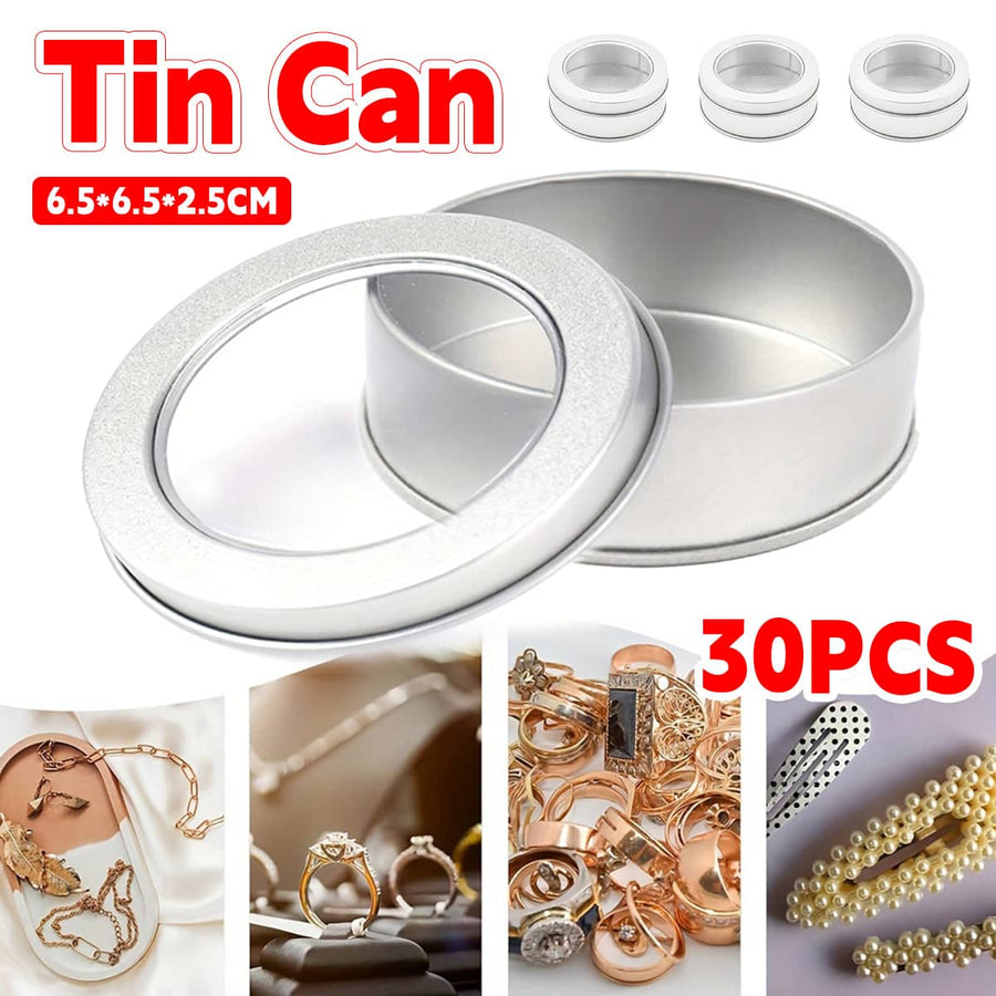 Round Tin Storage Boxes 30 Pieces with Clear Window Lid for Craft and Jewellery