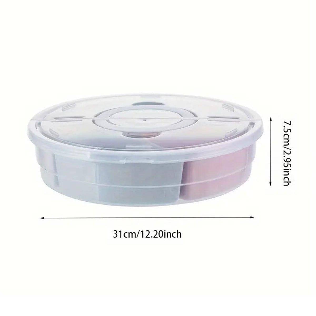 Round Transparent Plastic Fruit Plate with Dividers and Lid, Serving Tray Organiser - view 3