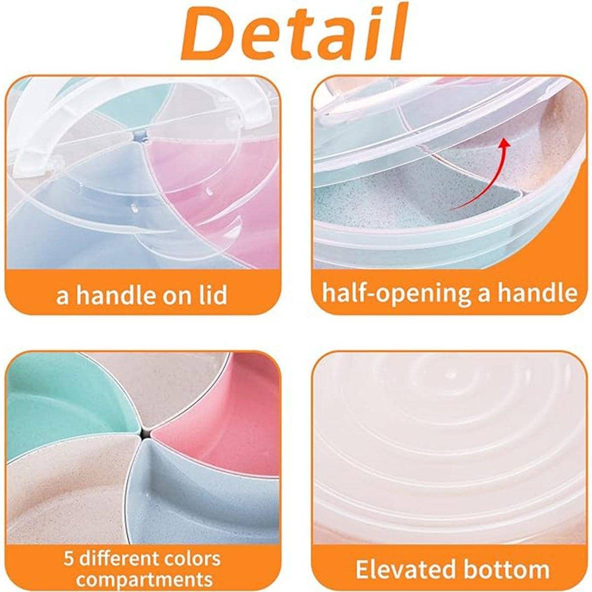 Round Transparent Plastic Fruit Plate with Dividers and Lid, Serving Tray Organiser - view 4