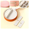Round Travel Jewellery Box with Zip, PU Leather - Light Pink - view 5
