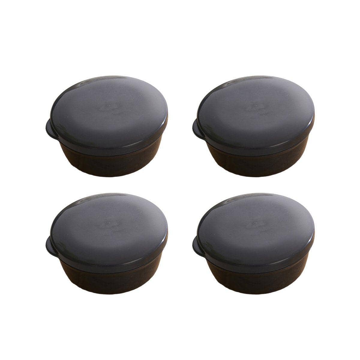 Round Travel Soap Box Set with Lids and Draining Trays, Pack of 4 - Black