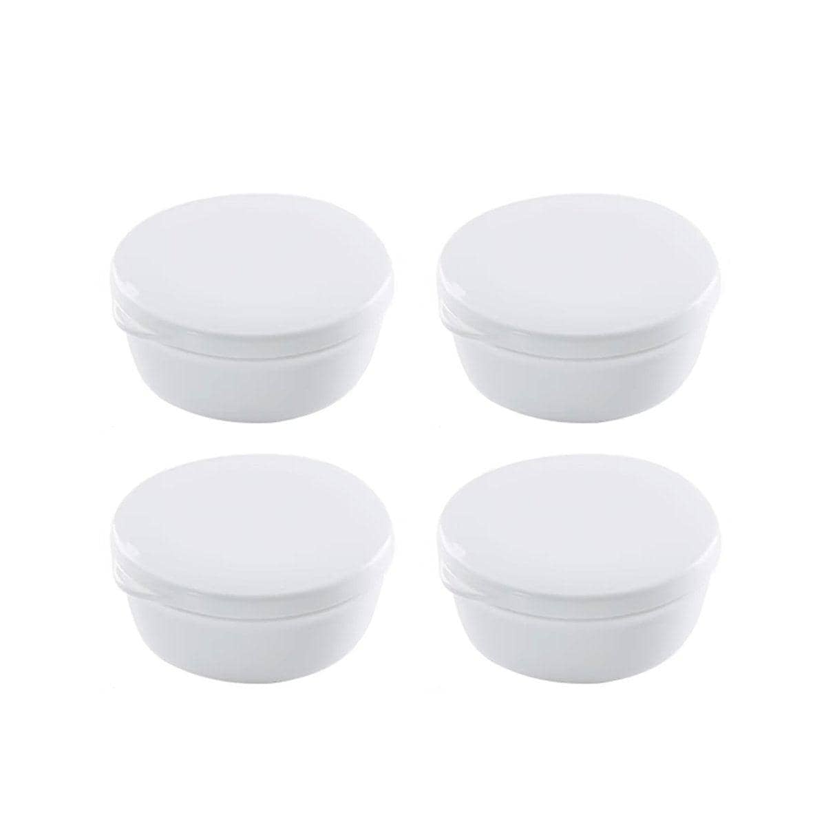 Round Travel Soap Box Set with Lids and Draining Trays, Pack of 4 - White