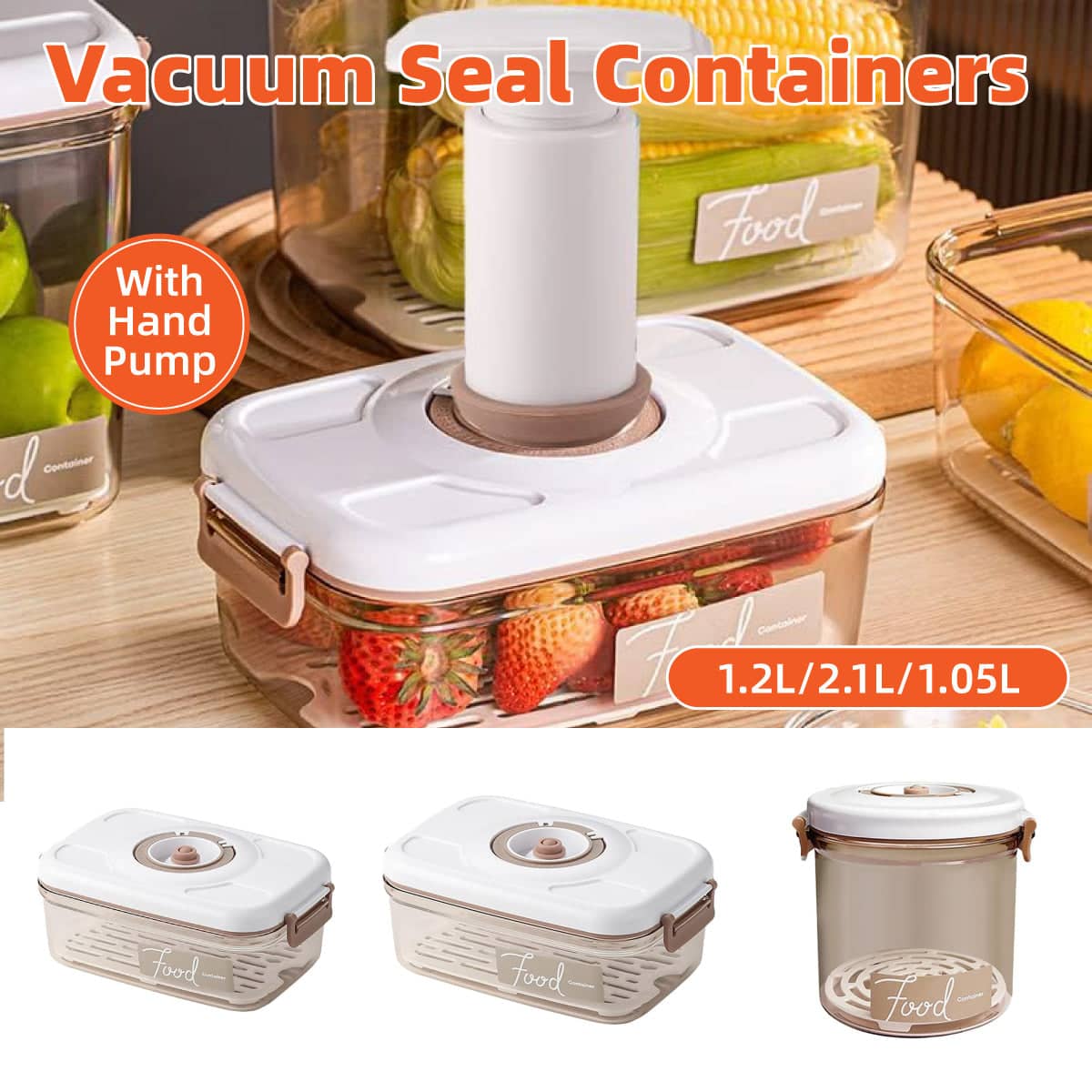 Round Vacuum Food Storage Container with Manual Pump - 1005ml - view 2