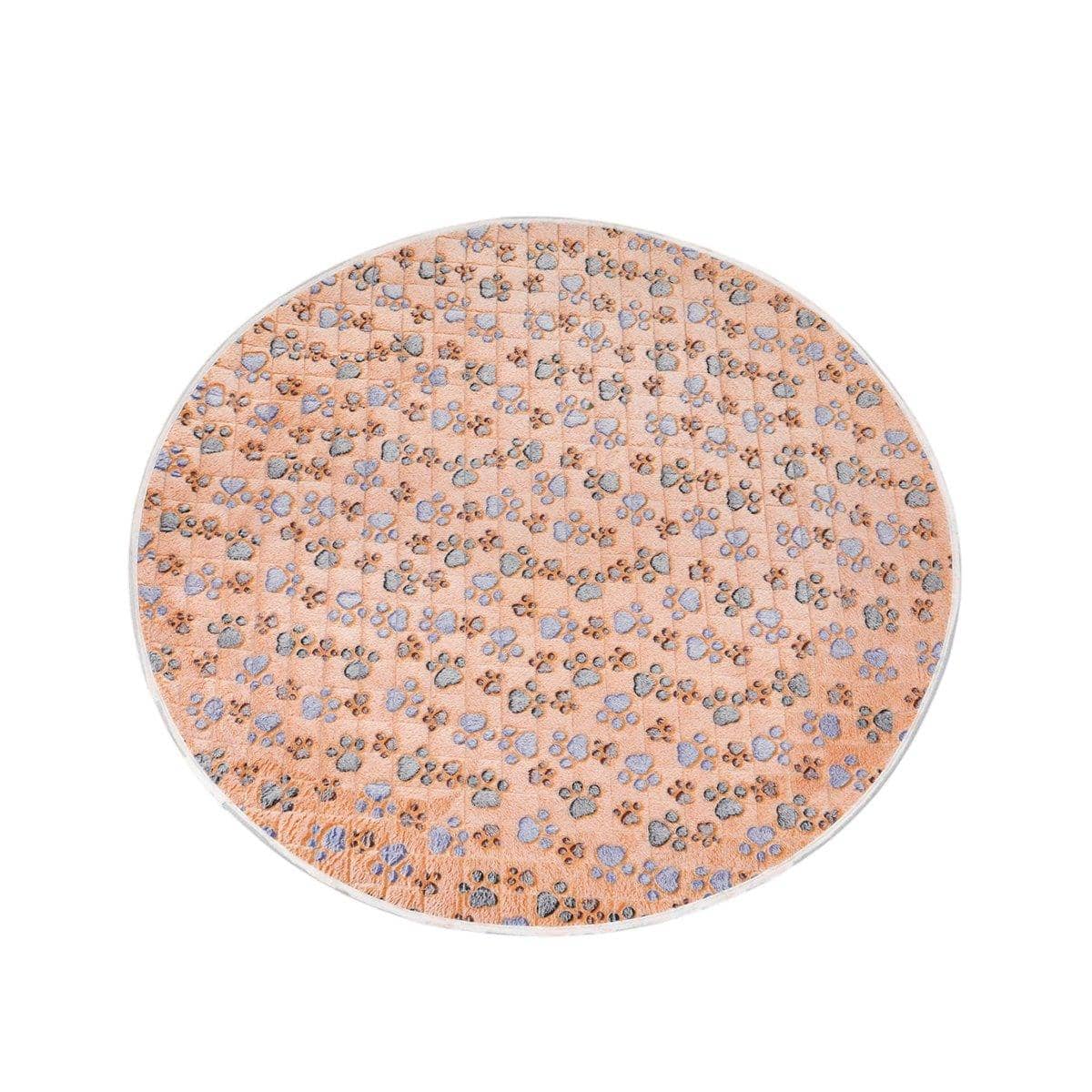 Round Waterproof Dog Pad with Paw Print - Peach, Small (35cm)