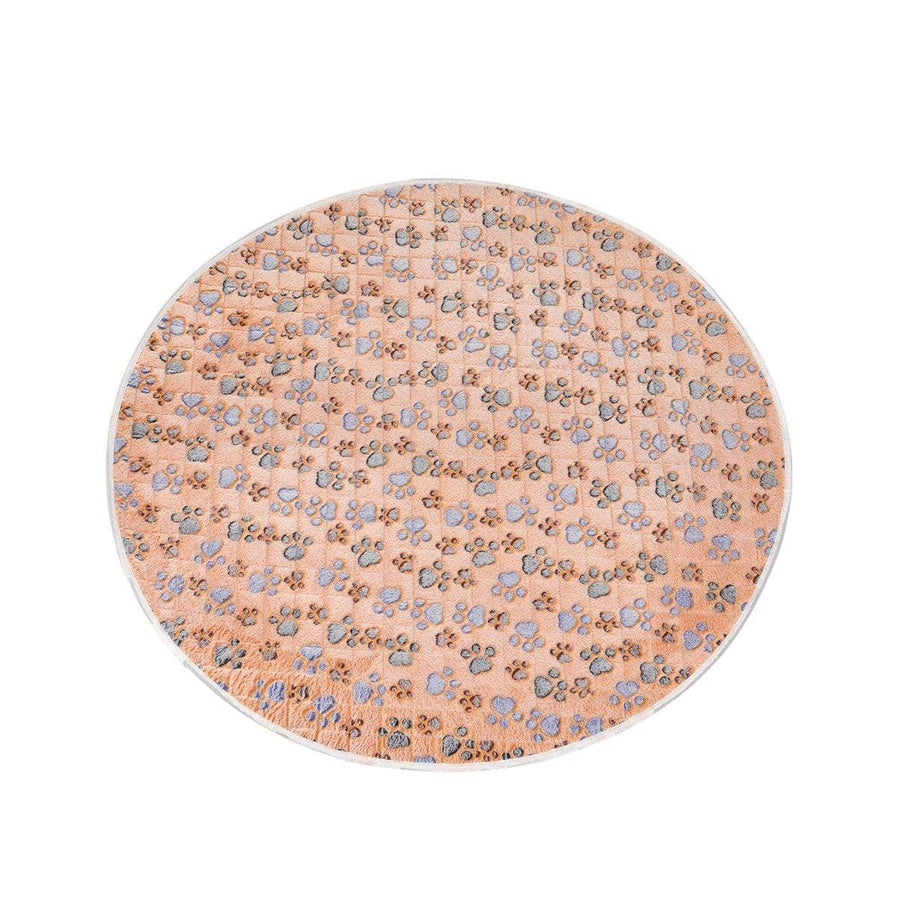 Round Waterproof Dog Pad with Paw Print - Peach, Small (35cm)