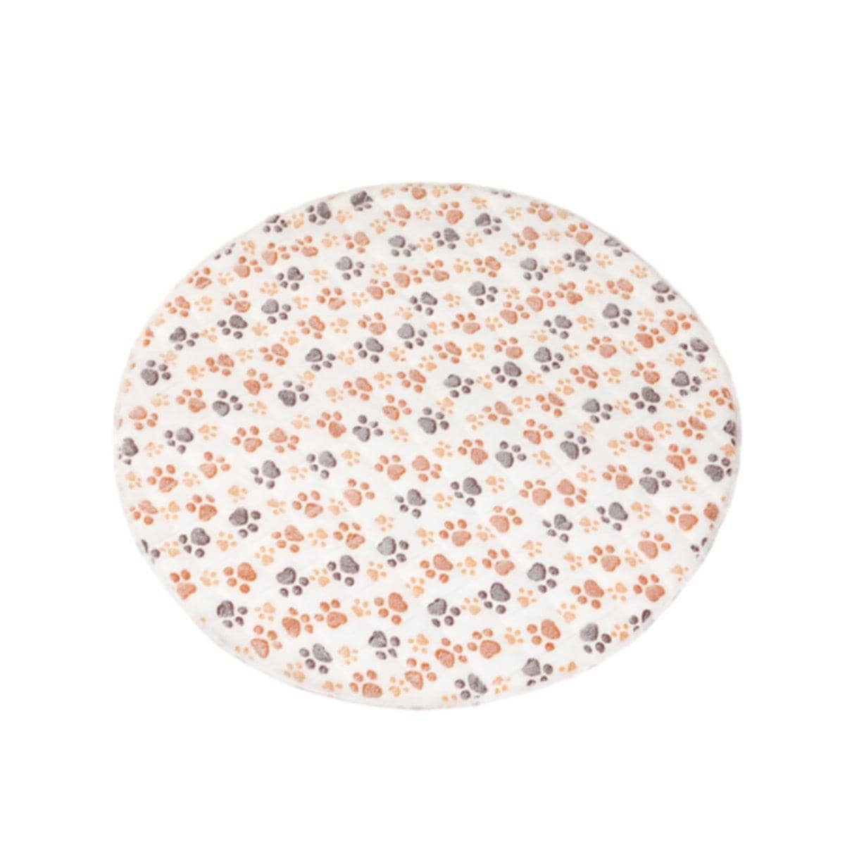 Round Waterproof Dog Pad with Paw Print - White, Small (35cm)