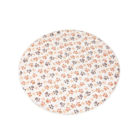 Round Waterproof Dog Pad with Paw Print - White, Small (35cm)