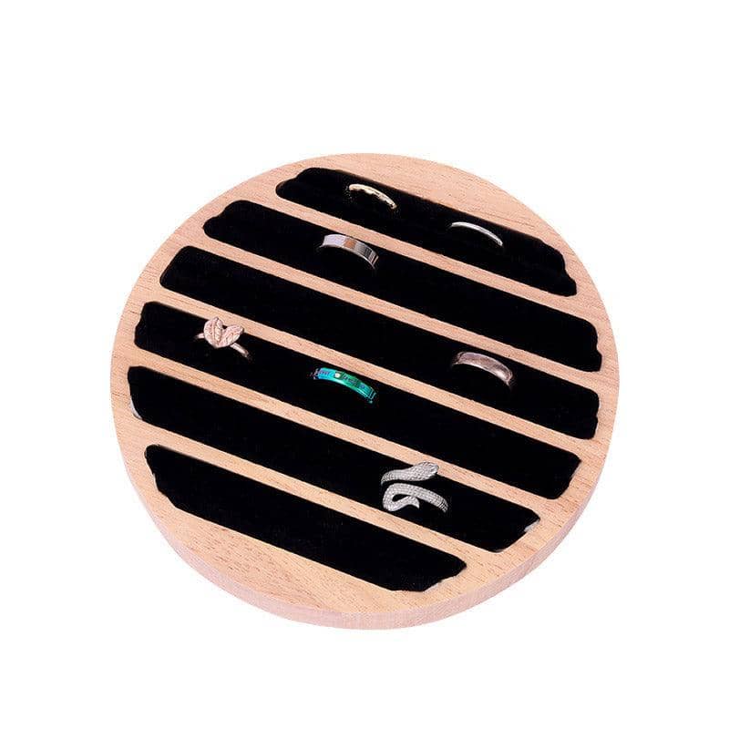 Round Wooden Ring Holder - Black, 15 cm Display Stand