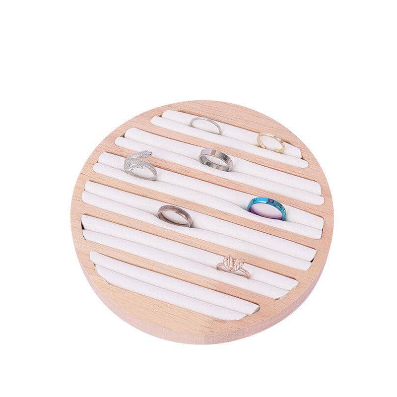 Round Wooden Ring Holder - White, 15 cm Display Stand