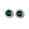 Round Zircon Halo Stud Earrings - Green