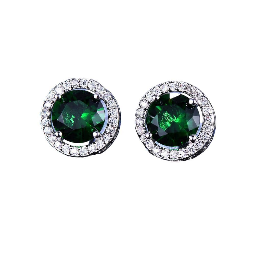Round Zircon Halo Stud Earrings - Green