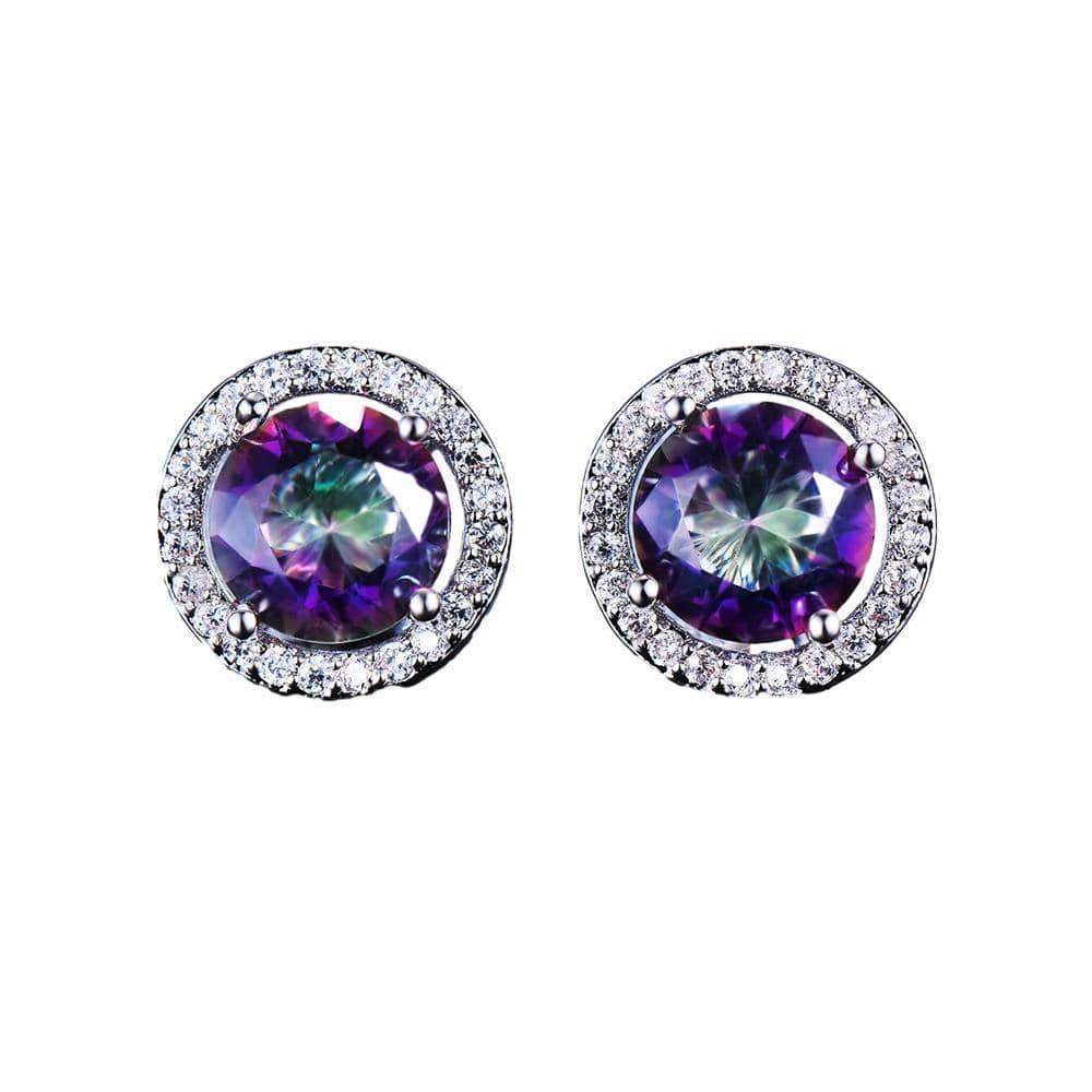 Round Zircon Halo Stud Earrings - Multicolour