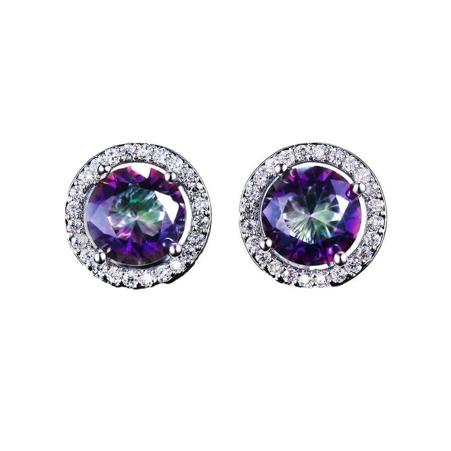 Round Zircon Halo Stud Earrings - Multicolour