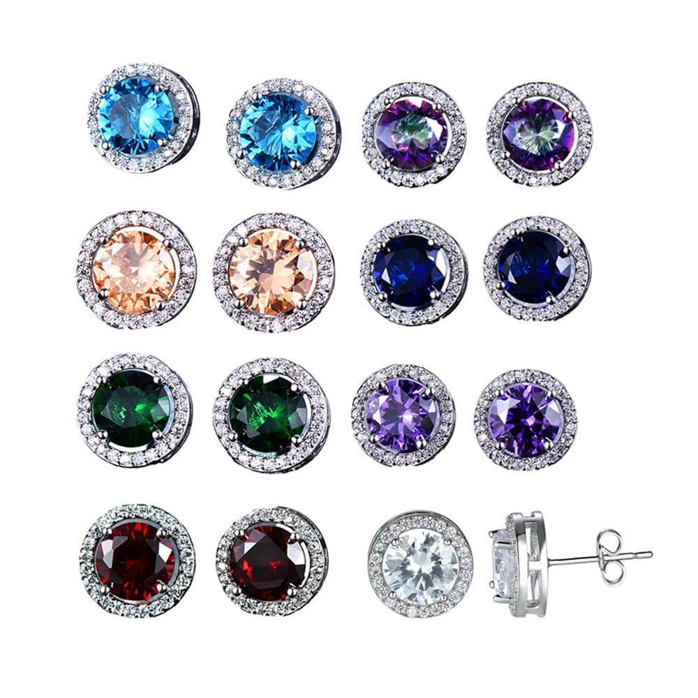 Round Zircon Halo Stud Earrings - Multicolour - view 3