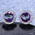 Round Zircon Halo Stud Earrings - Multicolour - view 4
