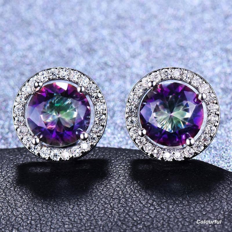 Round Zircon Halo Stud Earrings - Multicolour - view 4